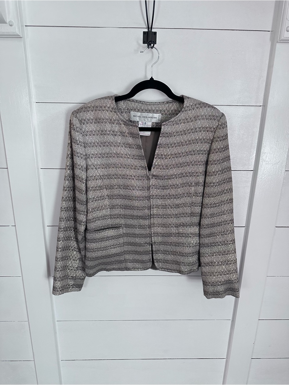 Micheal DesJardins 8 grey metallic stripe front zip old money Can made blazer - Picture 4 of 16
